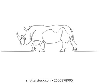 Continuous one line drawing of rhino. One line drawing illustration of horned rhinoceros. World rhino day concept line art. Editable outline