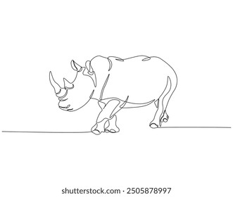 Continuous one line drawing of rhino. One line drawing illustration of horned rhinoceros. World rhino day concept line art. Editable outline