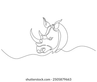 Continuous one line drawing of rhino head. One line drawing illustration of rhinoceros head. Rhino international day concept line art. Editable outline.