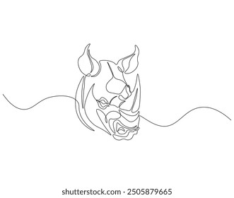 Continuous one line drawing of rhino head. One line drawing illustration of rhinoceros head. Rhino international day concept line art. Editable outline.