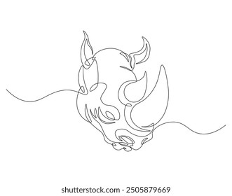 Continuous one line drawing of rhino head. One line drawing illustration of rhinoceros head. Rhino international day concept line art. Editable outline.