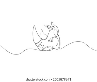 Continuous one line drawing of rhino head. One line drawing illustration of rhinoceros head. Rhino international day concept line art. Editable outline.