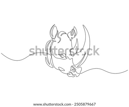 Continuous one line drawing of rhino head. One line drawing illustration of rhinoceros head. Rhino international day concept line art. Editable outline.