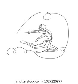 Continuous one line drawing. Rhythmic gymnast. Linear style