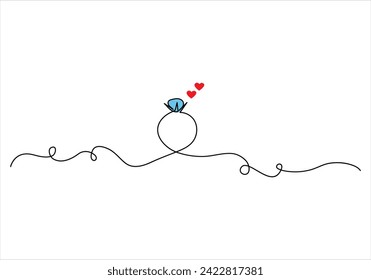 Continuous one line drawing of ring and love sign line art drawing vector illustration
