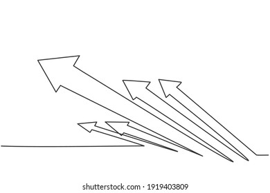 Dibujo continuo de una línea del símbolo de flechas rápidas en alza. Incremento del concepto minimalista de crecimiento financiero empresarial. Ilustración gráfica del vector de diseño de líneas simples de moda