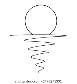 Continuous one line drawing of river and full moon. vector graphic illustration
