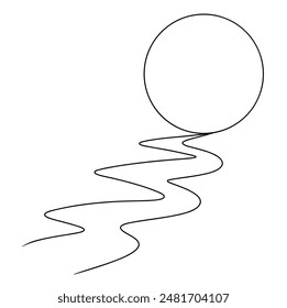 Continuous one line drawing of river and full moon. vector graphic illustration