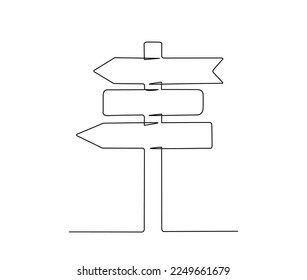 Continuous one line drawing of road direction sign arrows. Direction sign board board on pole hand drawn vector illustration. 