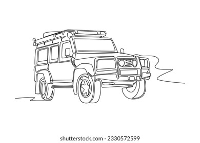 Continuous one line drawing road trip concept. Single line draw design vector graphic illustration.