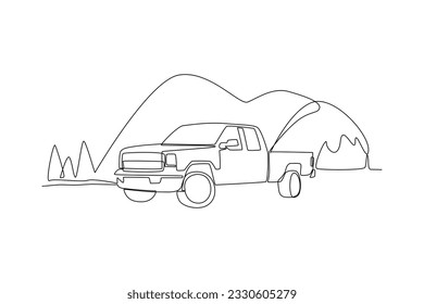 Continuous one line drawing road trip concept. Single line draw design vector graphic illustration.