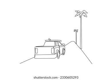 Continuous one line drawing road trip concept. Single line draw design vector graphic illustration.