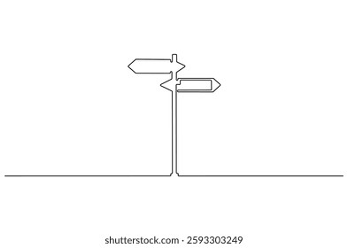 Continuous one line drawing of Road direction. Single line drawing illustration of Road direction sign arrows. Concept for web banner. Doodle line illustration.