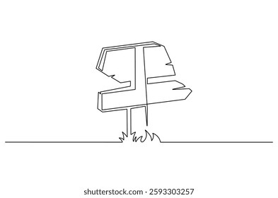 Continuous one line drawing of Road direction. Single line drawing illustration of Road direction sign arrows. Concept for web banner. Doodle line illustration.