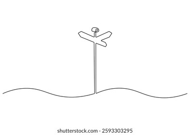 Continuous one line drawing of Road direction. Single line drawing illustration of Road direction sign arrows. Concept for web banner. Doodle line illustration.