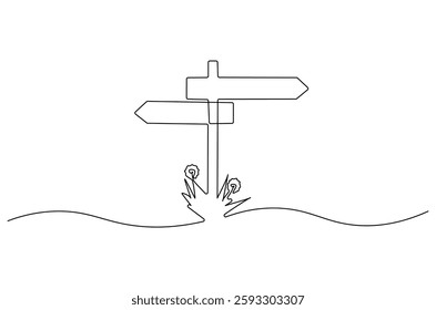 Continuous one line drawing of Road direction. Single line drawing illustration of Road direction sign arrows. Concept for web banner. Doodle line illustration.