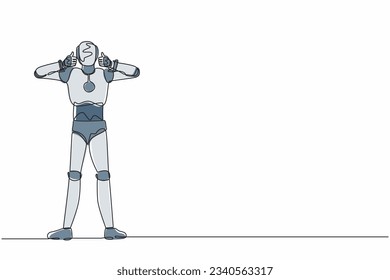 Continuous one line drawing robot with two thumbs up gesture. Deal, like, agree, approve, accept. Humanoid robot cybernetic organism. Future robotic. Single line graphic design vector illustration