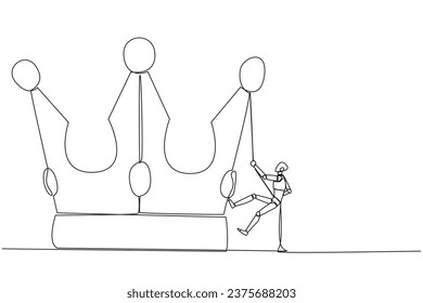 Kontinuierliche Zeichnung der Roboter Kletterkrone mit Seil. Bereiten Sie sich auf ein besseres Leben vor, indem Sie hart arbeiten, um die höchste Position zu erreichen. Der harte Arbeiter. Vektorgrafik-Design für einzelne Linien