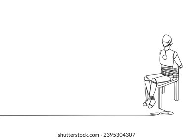 Continuous one line drawing the robot sits and helpless. Used as material for advanced artificial intelligence trial. Future robotic technology development. Single line draw design vector illustration