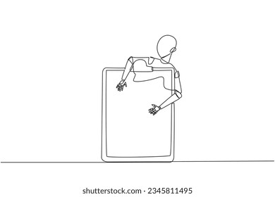 Continuous one line drawing robotic hugging clipboard. Provide assistance to double check work. Artificial intelligence technology development. Electrical. Single line draw design vector illustration