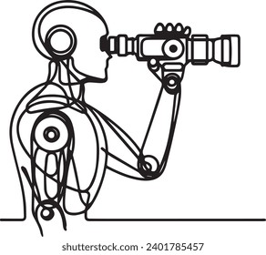 Robots continuos de dibujo de una línea usando monocular. Desarrollo futuro de la robótica. Ilustración del vector