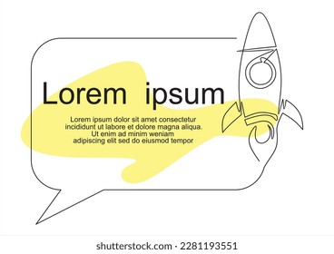 Dibujo continuo de una línea del lanzamiento del cohete, barco. Dibujo continuo de líneas. Empresa de inicio. Ilustración vectorial. Aislado sobre fondo blanco.