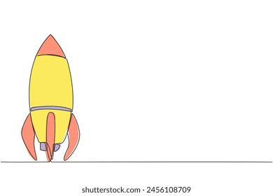 Continuous one line drawing rocket is in standby position. A special vehicle used by astronauts to get to the moon. Space vehicle technology. Outer space. Single line draw design vector illustration