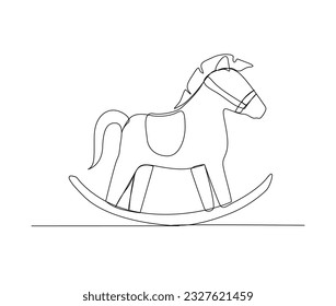 Dibujo continuo de una línea de juguete mecedor de caballo. Ilustración vectorial del contorno del juguete de caballo. Trazo editable.