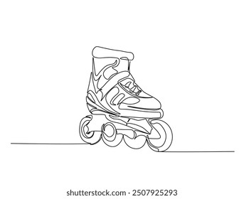 Dibujo continuo de una línea de zapatos de cuchillas de rodillos. zapatos de patines en línea línea Ilustración vectorial de arte. Vector editable.
