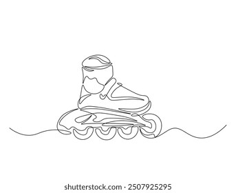 Continuous one line drawing of roller blades shoe. inline skates shoes line art vector illustration. Editable vector.
