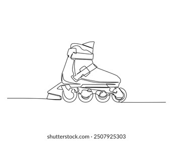 Continuous one line drawing of roller blades shoe. inline skates shoes line art vector illustration. Editable vector.
