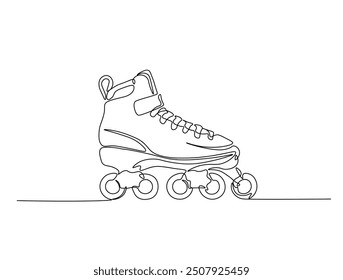 Continuous one line drawing of roller blades shoe. inline skates shoes line art vector illustration. Editable vector.
