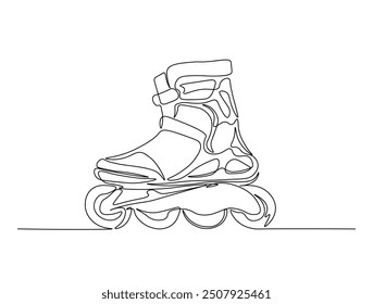 Continuous one line drawing of roller blades shoe. inline skates shoes line art vector illustration. Editable vector.
