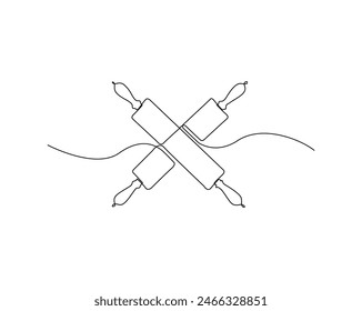 Continuous one line drawing of rolling pin bakery. Bakery rolling pin simple outline vector illustration. Editable stroke.