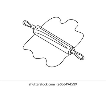 Continuous one line drawing of rolling pin. Rolling pin rolling out dough simple outline vector illustration. Editable stroke.