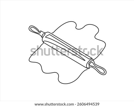Continuous one line drawing of rolling pin. Rolling pin rolling out dough simple outline vector illustration. Editable stroke.