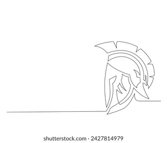 Continuous one line drawing of roman warrior knight helmet mask. Knight headgear single outline vector illustration. Editable stroke.