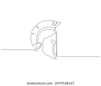 Continuous one line drawing of roman warrior helmet mask. One line drawing illustration of knight iron mask. Knight mask concept singe line. Editable outline.
