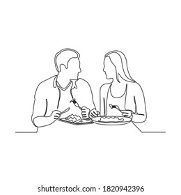 Continuous one line drawing of romantic couple dinner with table  food  and wine.vector