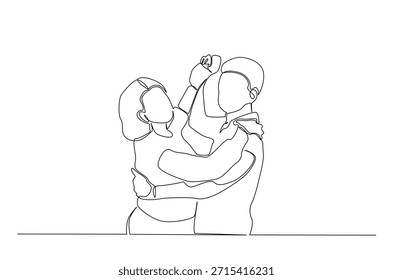 Dibujo continuo de una línea de baile romántico de la pareja. ilustración de arte de una sola línea que representa a una pareja joven que comparte un abrazo amoroso y reconfortante. Vector editable.