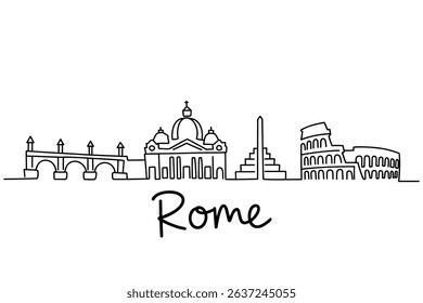 Continuous One Line Drawing Rome Skyline