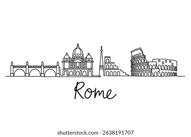 Continuous One Line Drawing Rome Skyline vector art