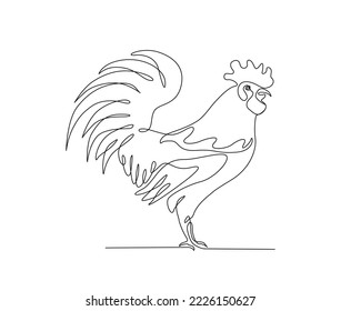 Continuous one line drawing of rooster. Male chicken simple line art vector design.