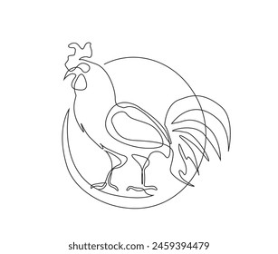 Continuous one line drawing of rooster chicken. Male chicken simple line art vector design.