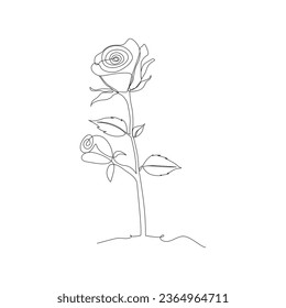 Continuous one line drawing rose flower outline vector art illustration
