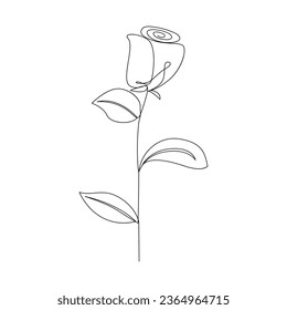 Continuous one line drawing rose flower outline vector art illustration
