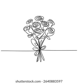 Continuous One Line Drawing Roses Bouquet