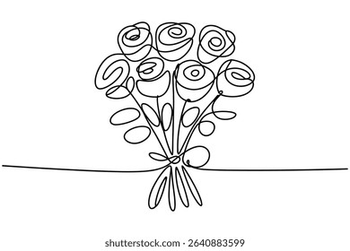 Continuous One Line Drawing Roses Bouquet