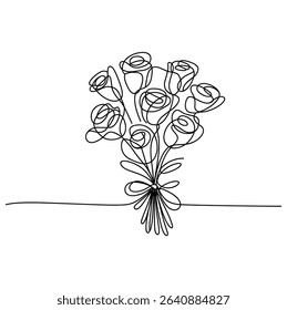 Continuous One Line Drawing Roses Bouquet