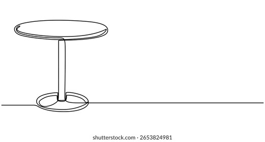 Continuous one line drawing of a round wooden table with legs, depicting simplicity and functionality, line art style vector illustration, Old wooden chair sketch illustration, Round dining table